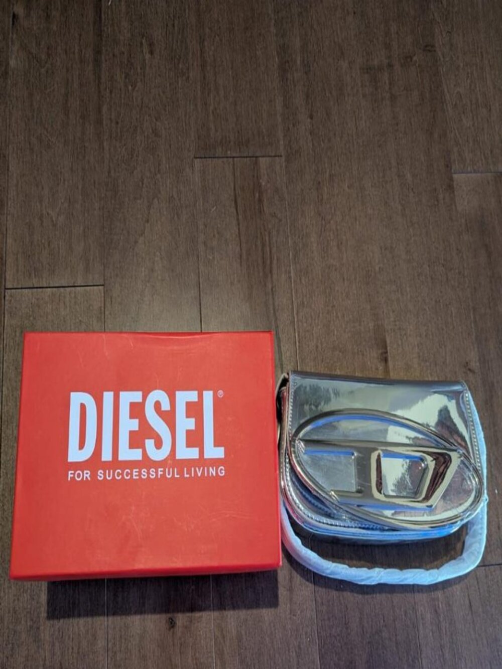 Diesel 1DR Silver Mirror Metallic Leather Bag w/ Box New Women's